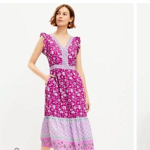 NWT Pink Floral Border Ruffle Pocket Dress